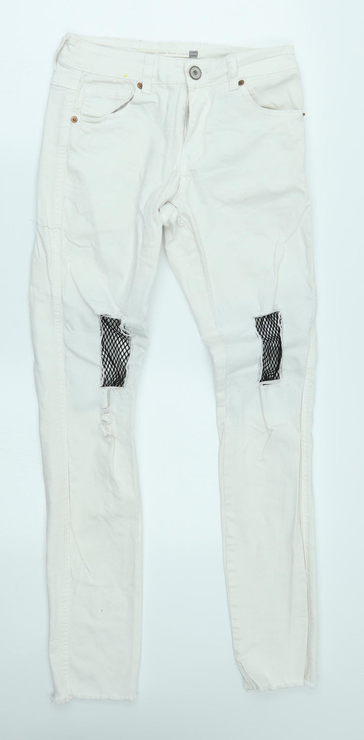 Brave Soul Womens White Skinny Jeans Size 10 L29 in - fishnet knees