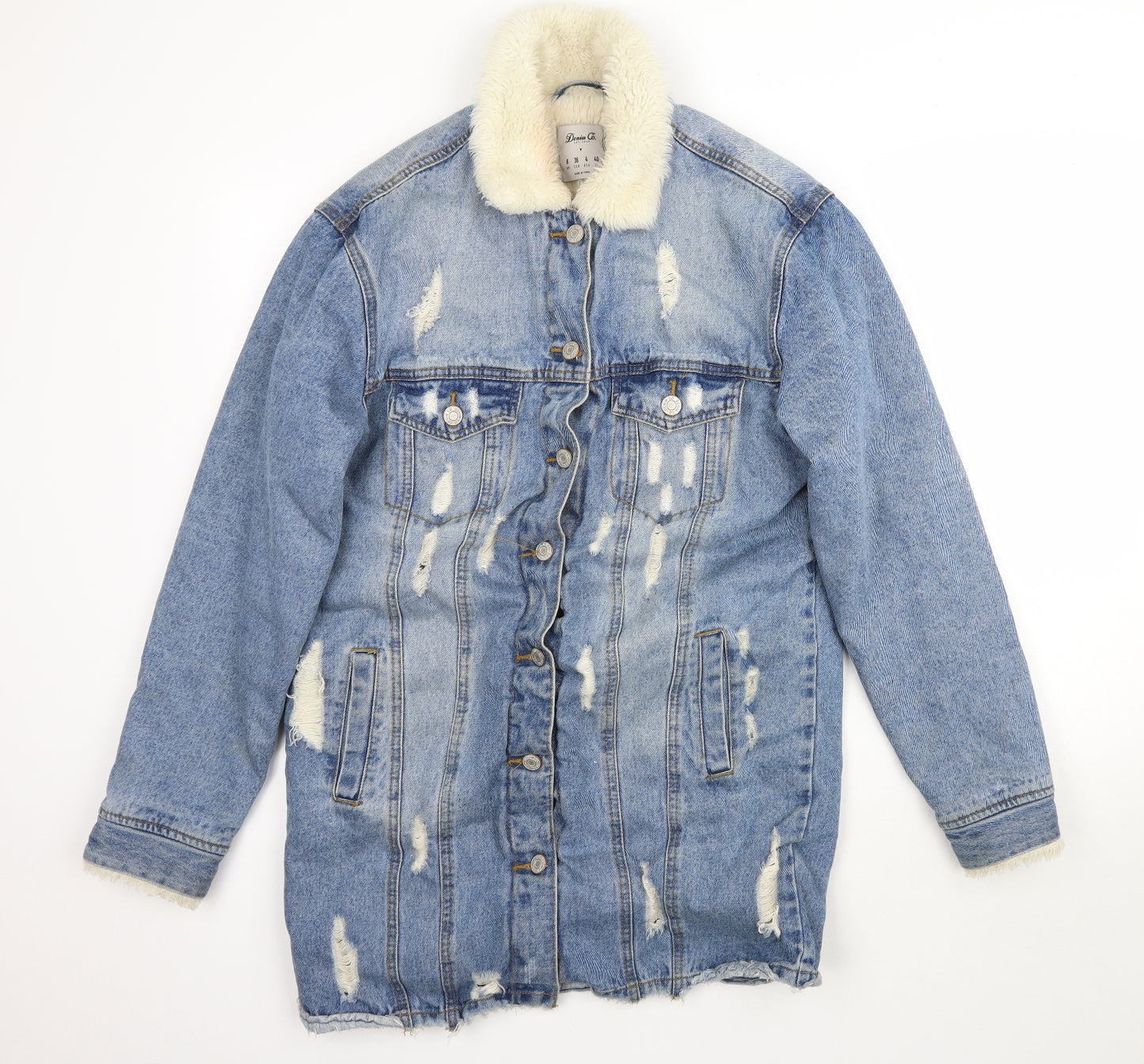 Denim & Co. Womens Blue  Denim Jacket  Size 8  - Distressed Sherpa Lined