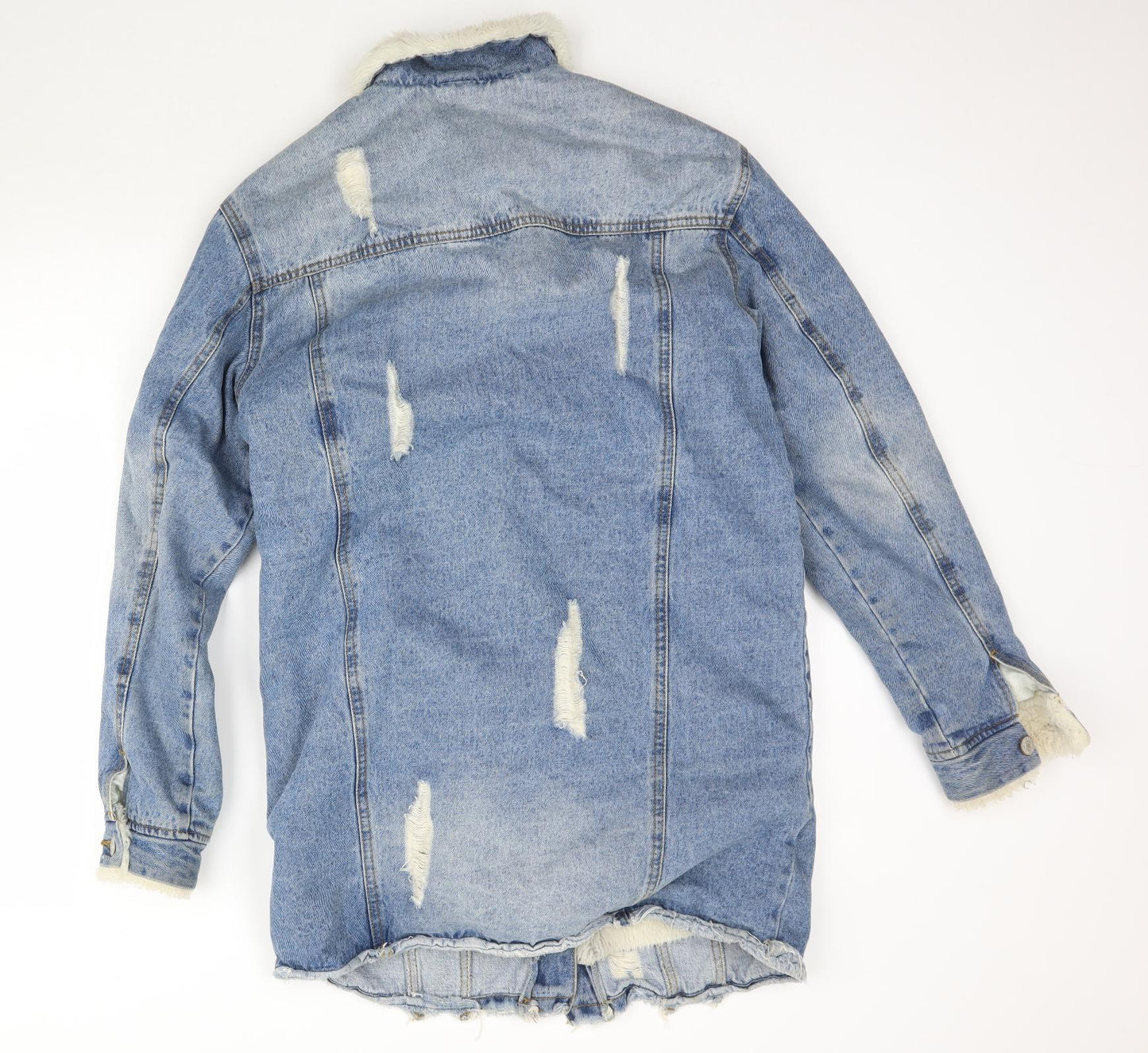 Denim & Co. Womens Blue  Denim Jacket  Size 8  - Distressed Sherpa Lined
