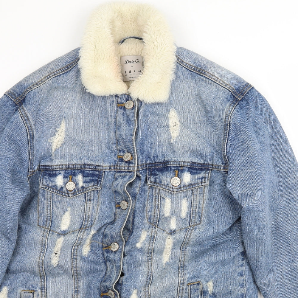 Denim & Co. Womens Blue  Denim Jacket  Size 8  - Distressed Sherpa Lined