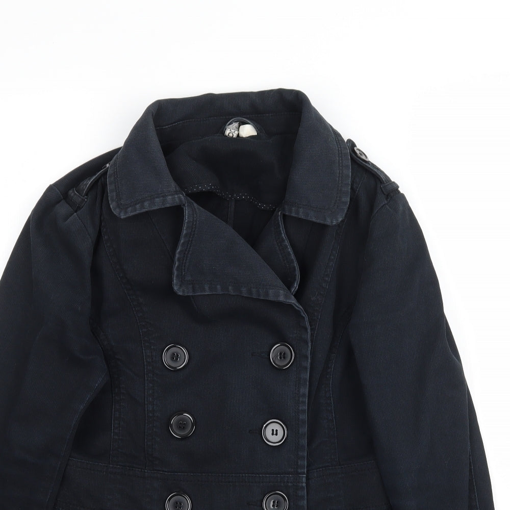 H&M Womens Black  Denim Pea Coat Coat Size M