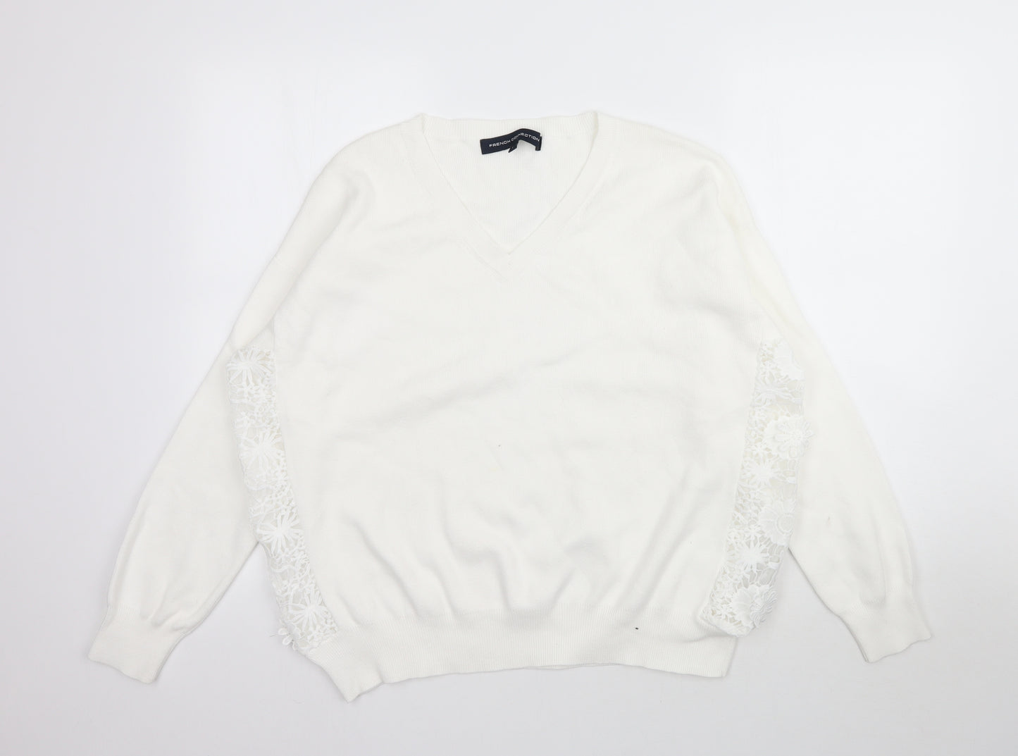 French Connection Womens White  Knit Pullover Jumper Size L  - Lace detail