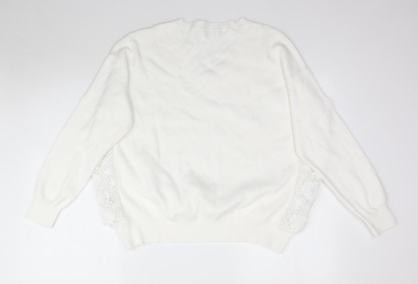 French Connection Womens White  Knit Pullover Jumper Size L  - Lace detail