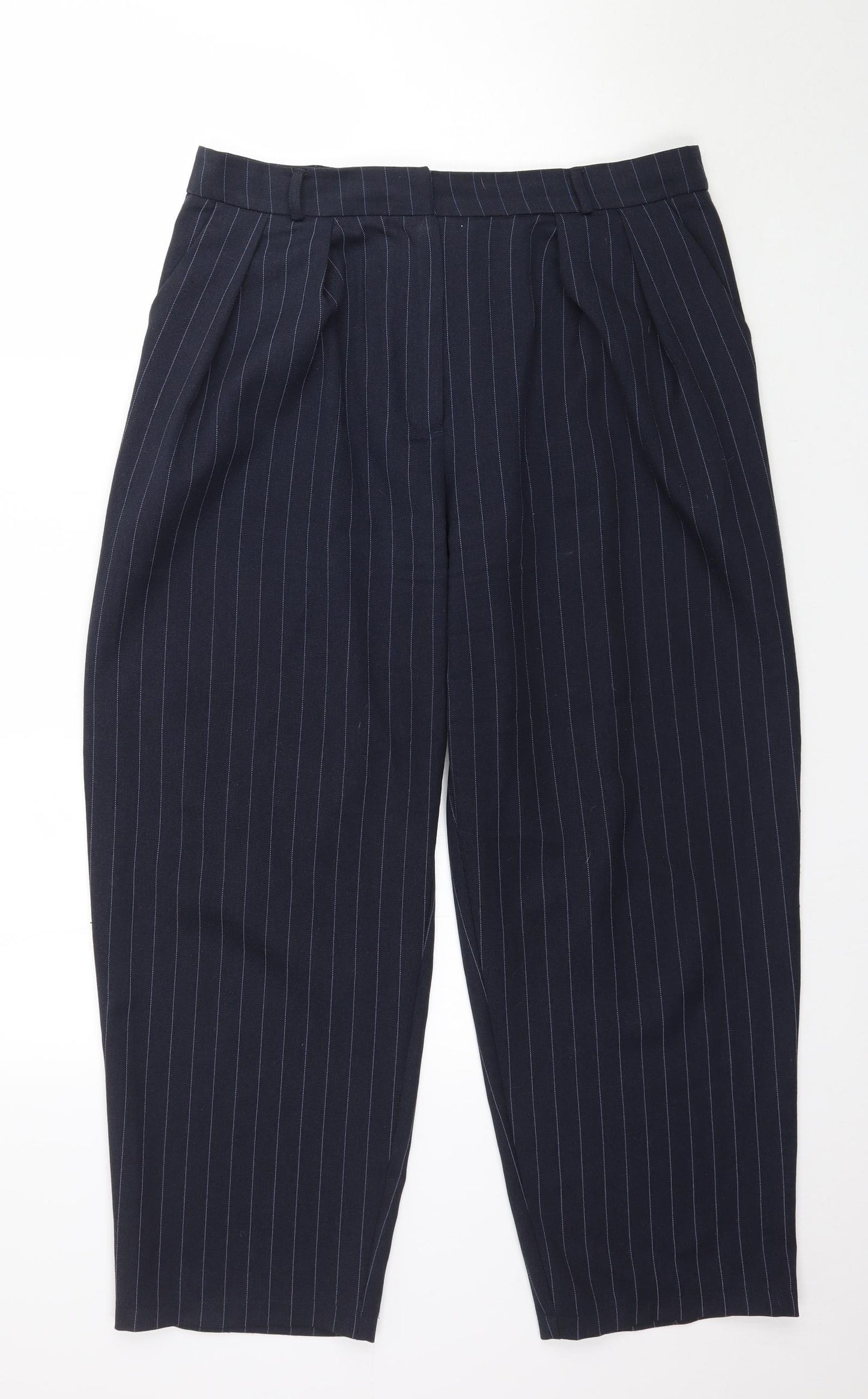 Primark Womens Blue Striped  Cropped Trousers Size 14 L26 in