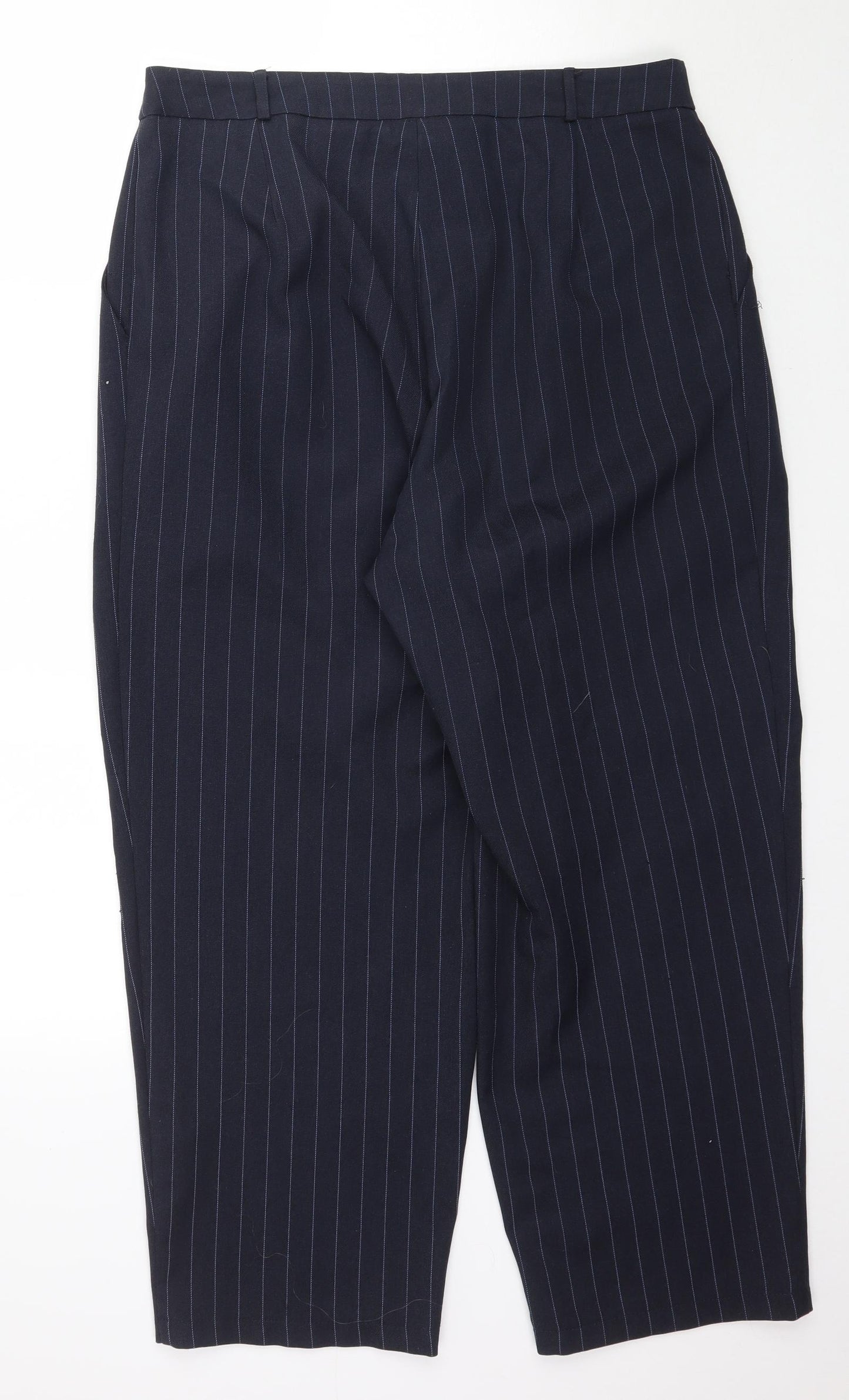 Primark Womens Blue Striped  Cropped Trousers Size 14 L26 in