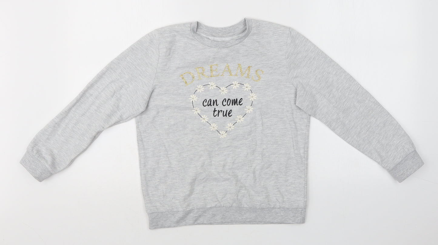 LILY & DAN Girls Grey   Pullover Sweatshirt Size 9-10 Years