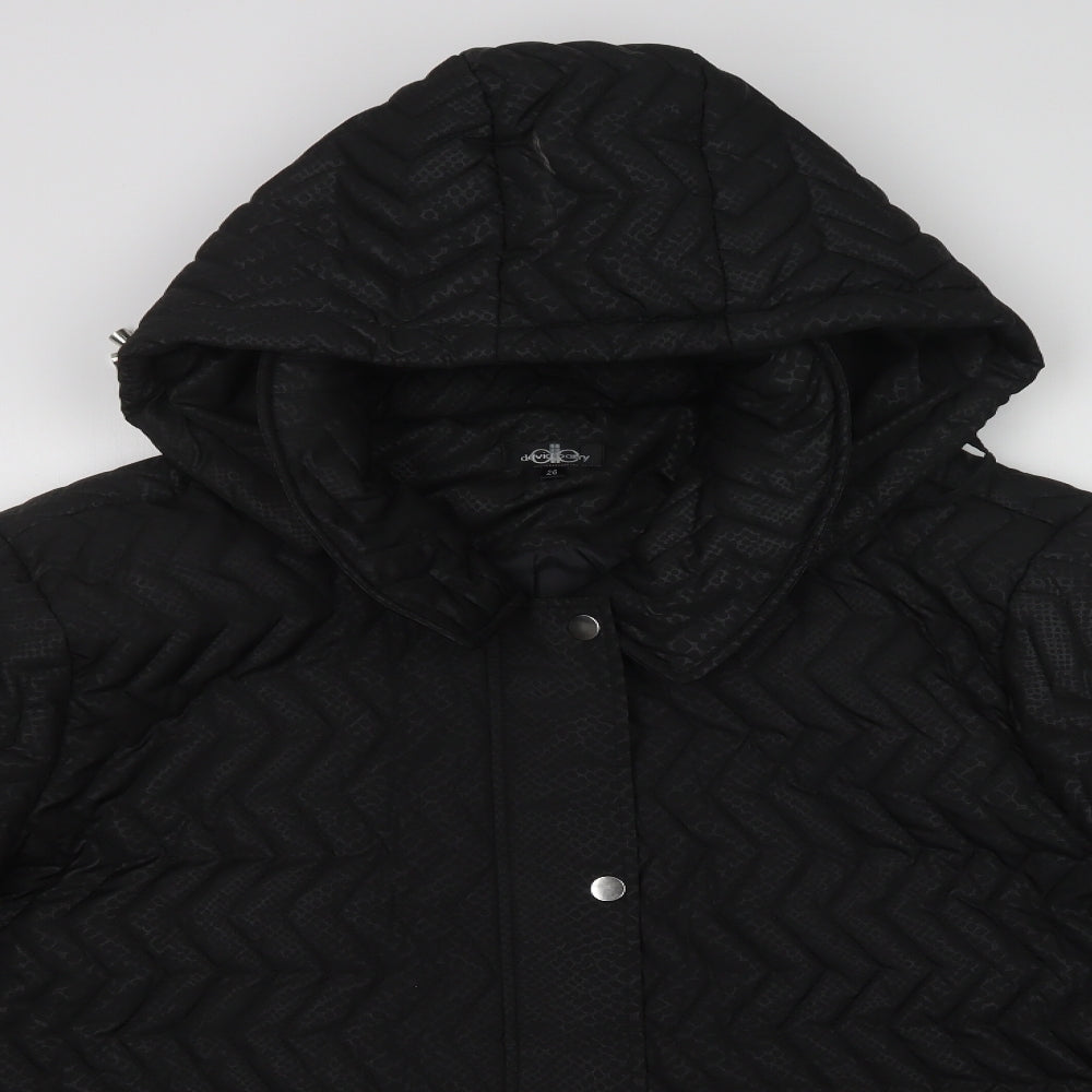 DAVID BARRY Womens Black Herringbone  Puffer Jacket Coat Size 26