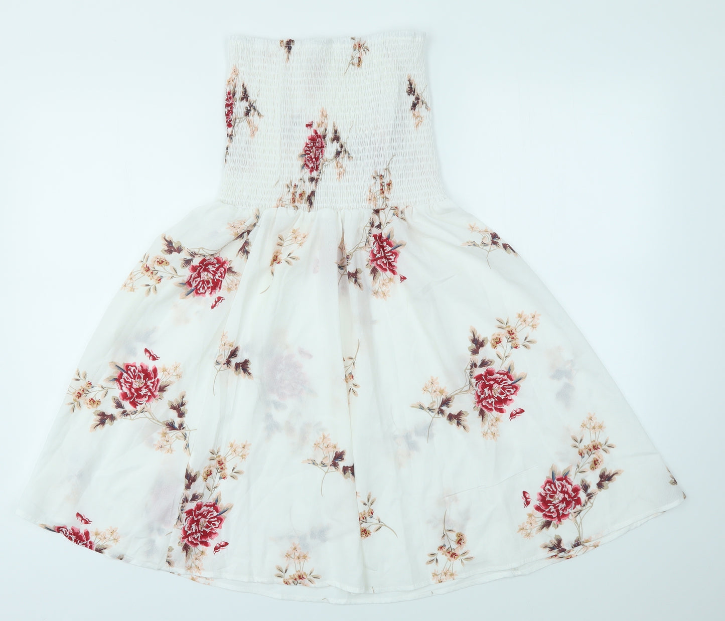 Preworn Womens White Floral  A-Line Skirt Size M