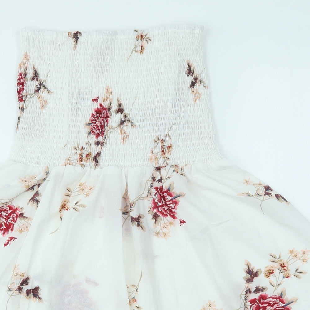Preworn Womens White Floral  A-Line Skirt Size M