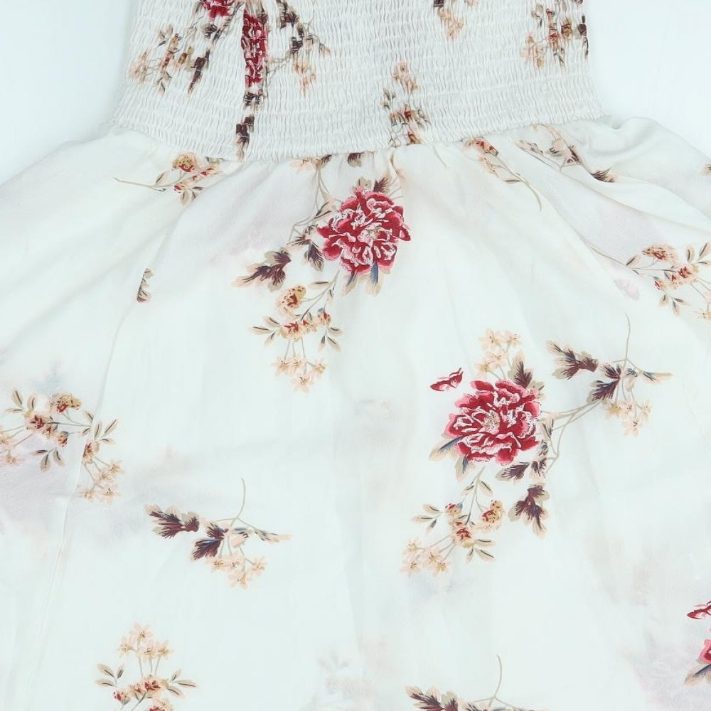 Preworn Womens White Floral  A-Line Skirt Size M