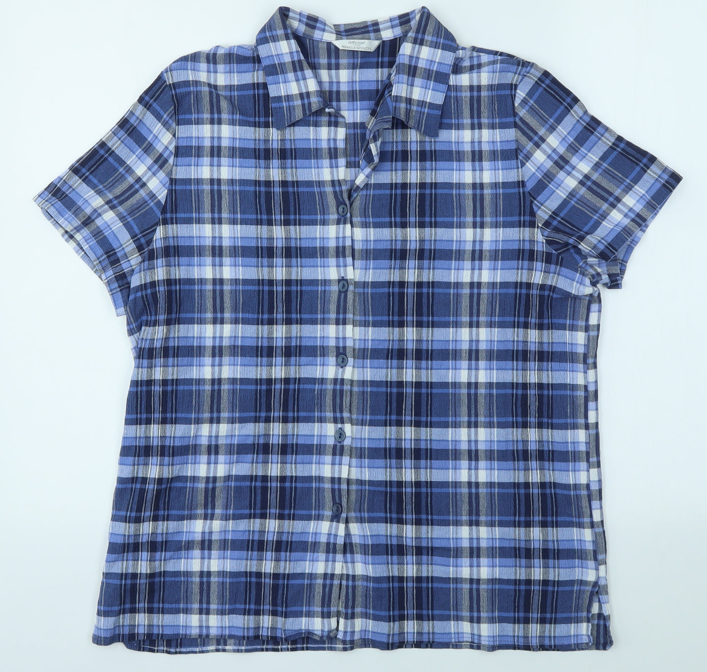 M&S  Womens Blue Plaid  Basic Button-Up Size 16