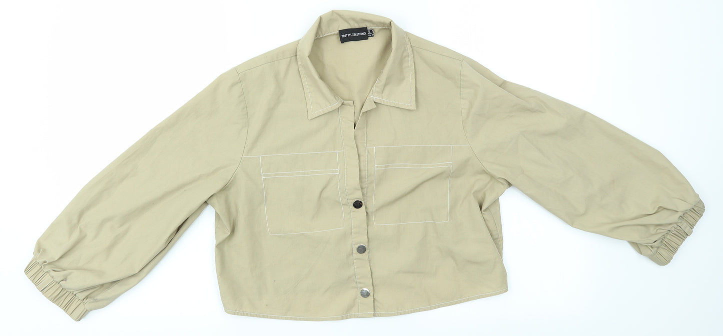 PRETTYLITTLETHING Womens Beige   Basic Button-Up Size 8