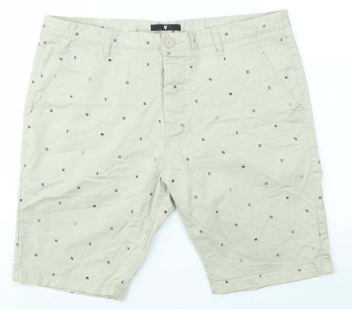 Be Very Womens Beige Geometric Cut-Off Shorts Size 38