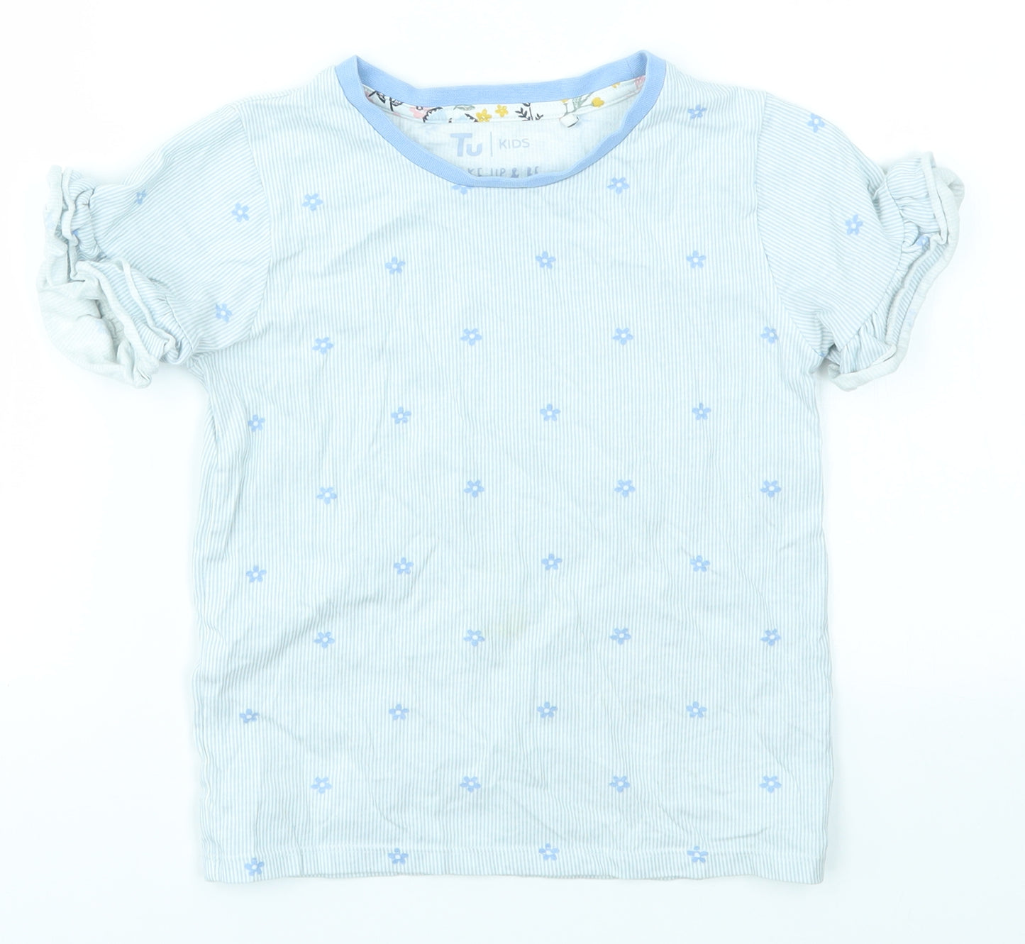 TU Girls Blue Striped  Basic T-Shirt Size 7-8 Years  - Flower