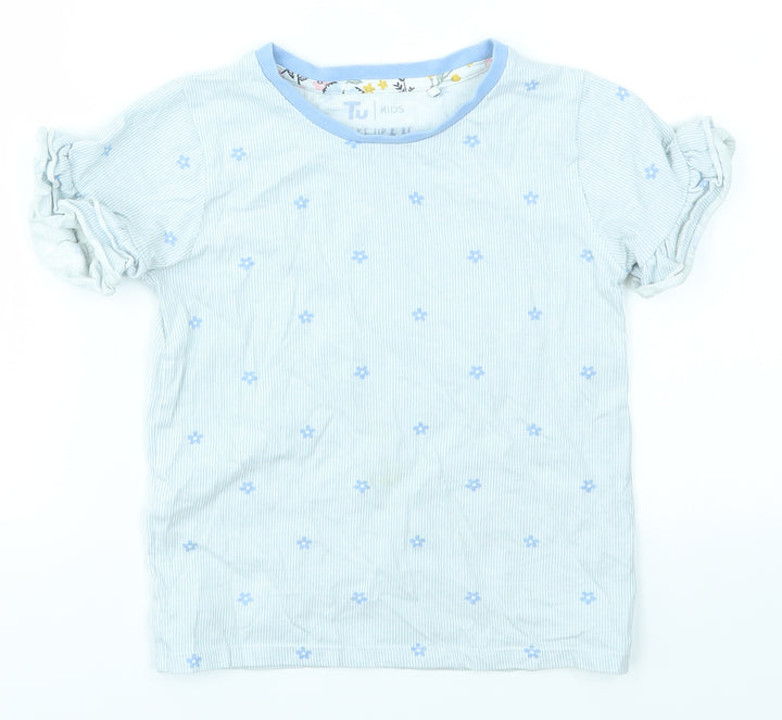 TU Girls Blue Striped  Basic T-Shirt Size 7-8 Years  - Flower