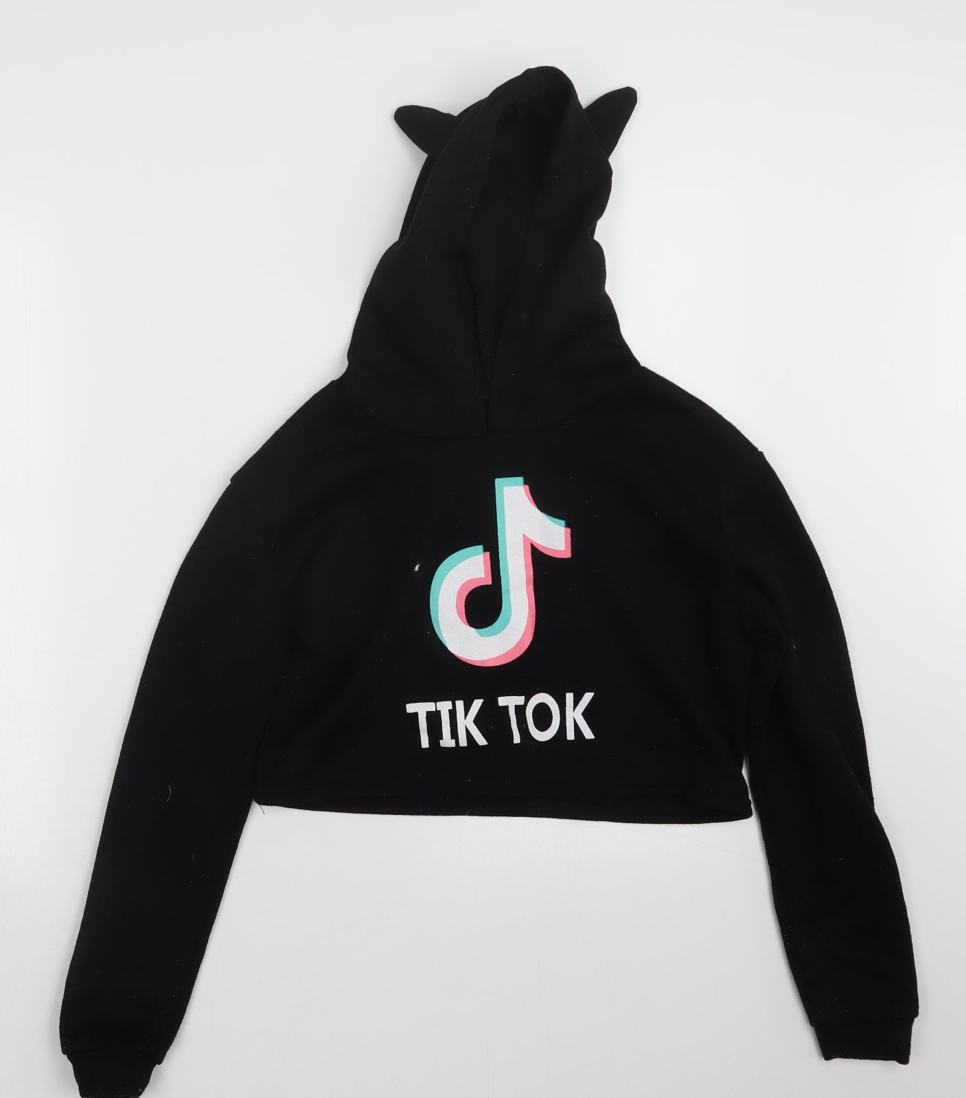 Preworn Girls Black   Pullover Hoodie Size S  - Cropped, Tik Tok