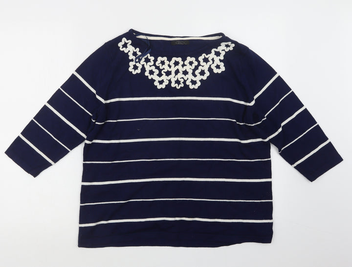 BM Womens Blue Striped  Pullover Jumper Size L
