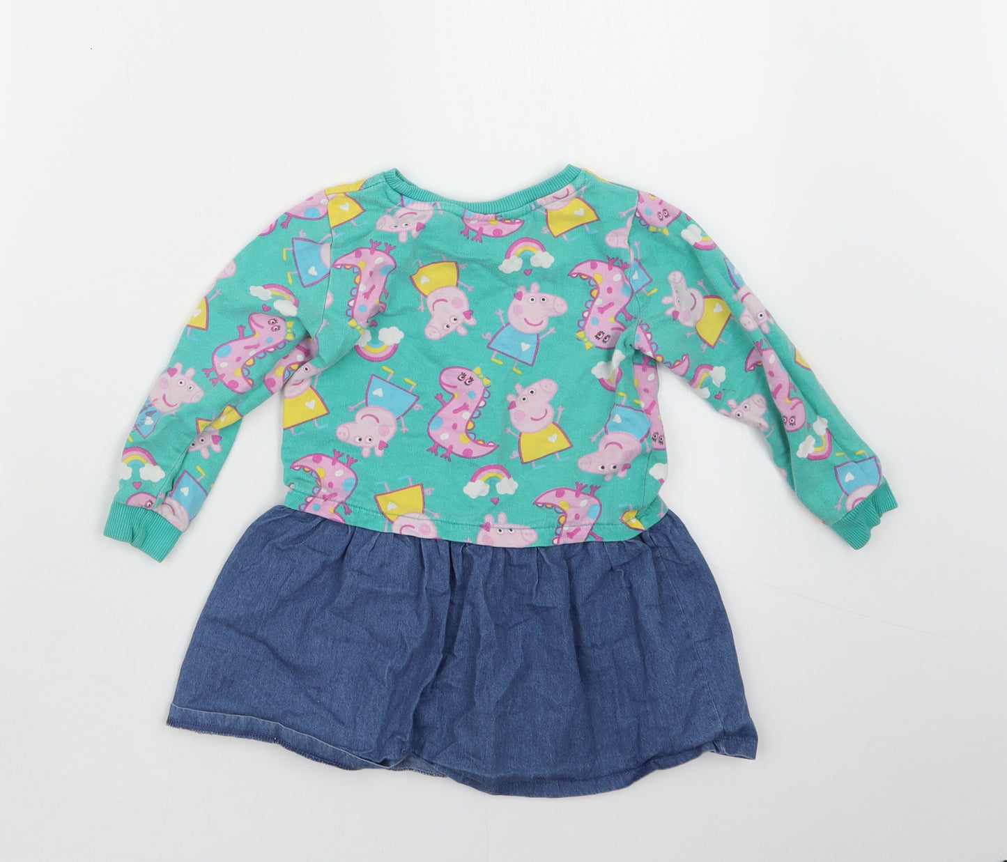 George Girls Green Geometric  T-Shirt Dress  Size 2-3 Years  - Peppa Pig