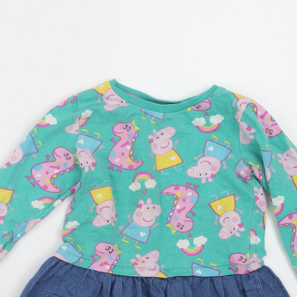 George Girls Green Geometric  T-Shirt Dress  Size 2-3 Years  - Peppa Pig
