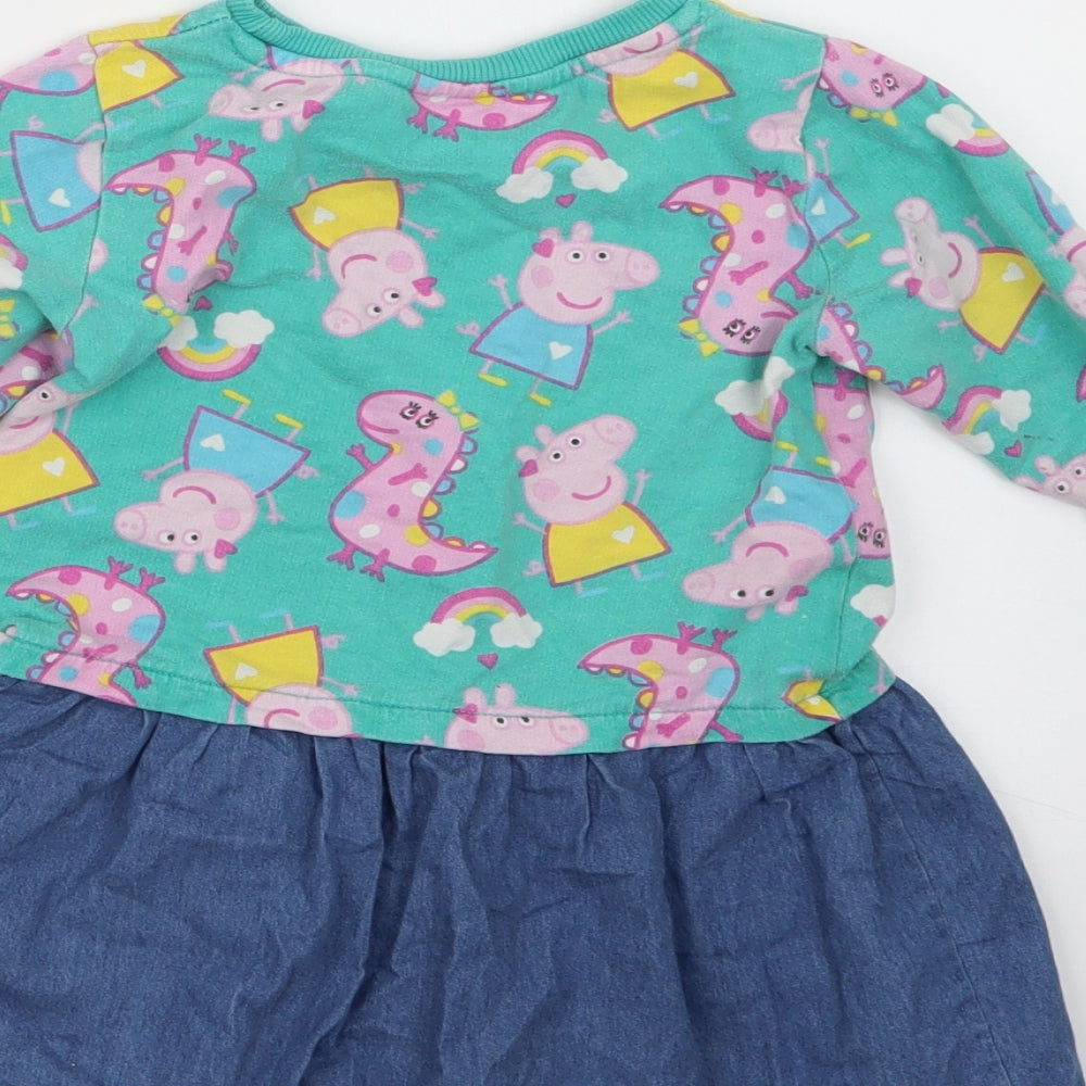 George Girls Green Geometric  T-Shirt Dress  Size 2-3 Years  - Peppa Pig