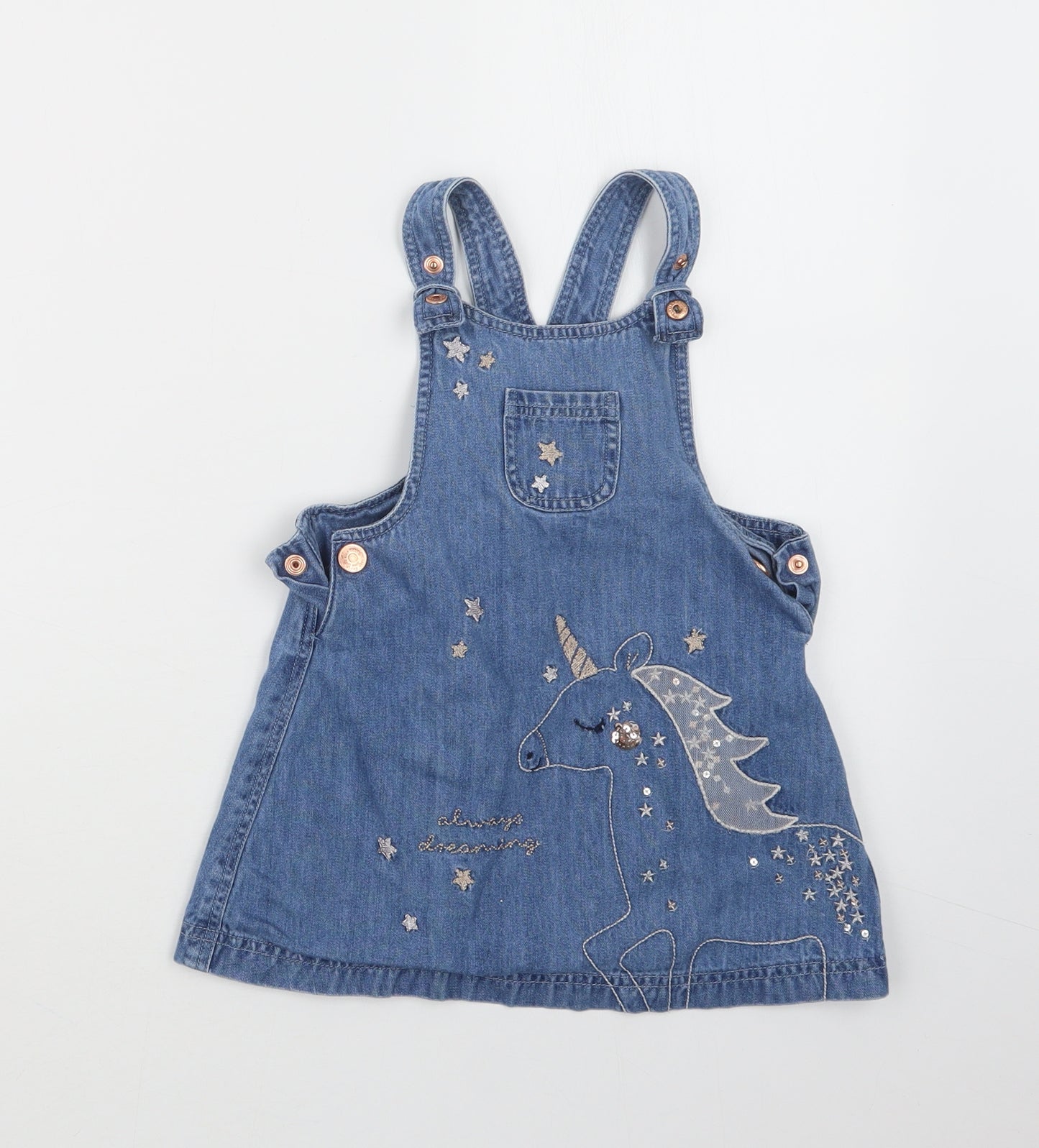 Mothercare Girls Blue   Pinafore/Dungaree Dress  Size 2-3 Years
