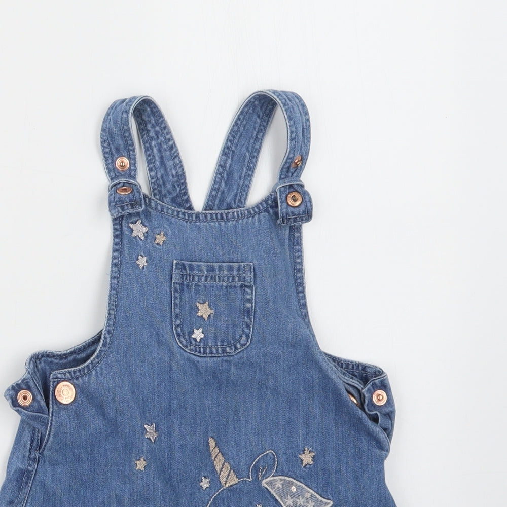 Mothercare Girls Blue   Pinafore/Dungaree Dress  Size 2-3 Years
