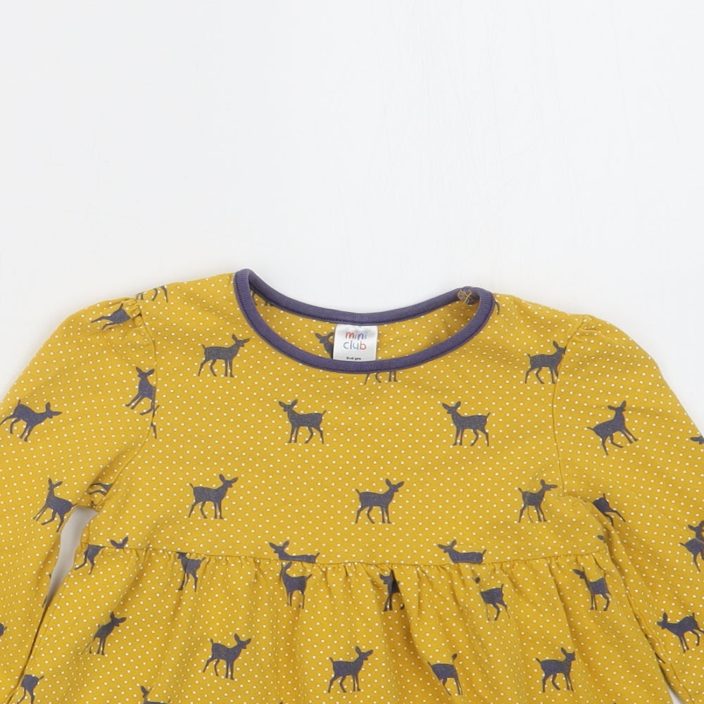 Mini Club Girls Yellow Geometric  T-Shirt Dress  Size 3-4 Years