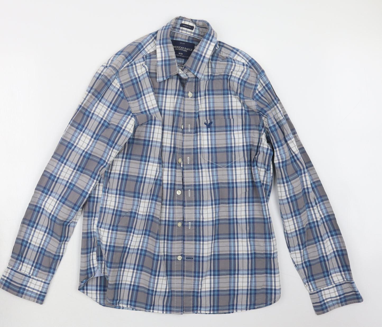 American Eagle  Mens Grey Check   Button-Up Size M