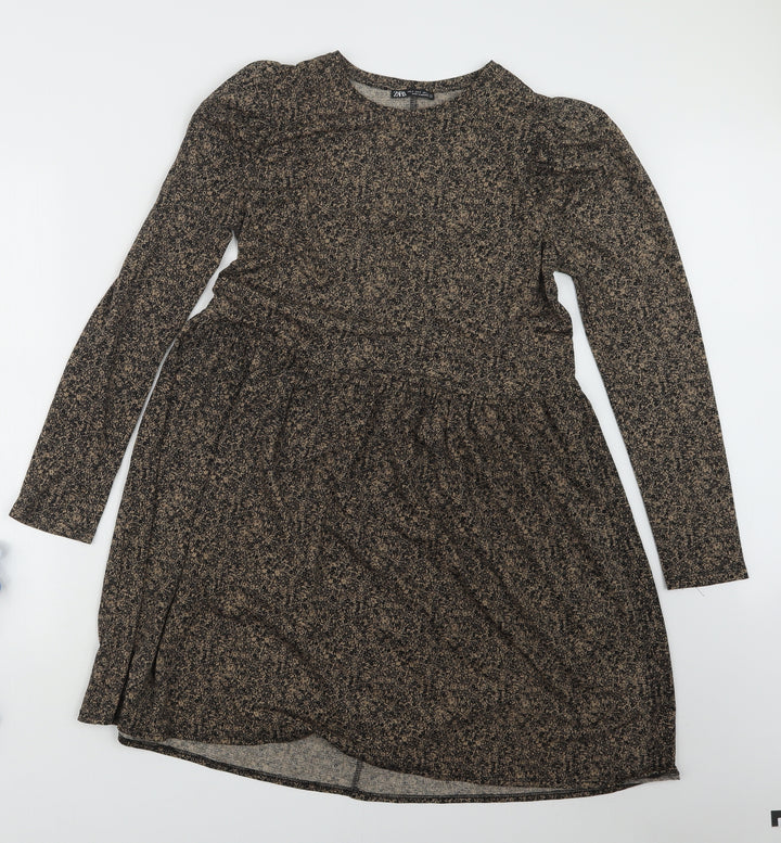 Zara Womens Beige Floral  T-Shirt Dress  Size S