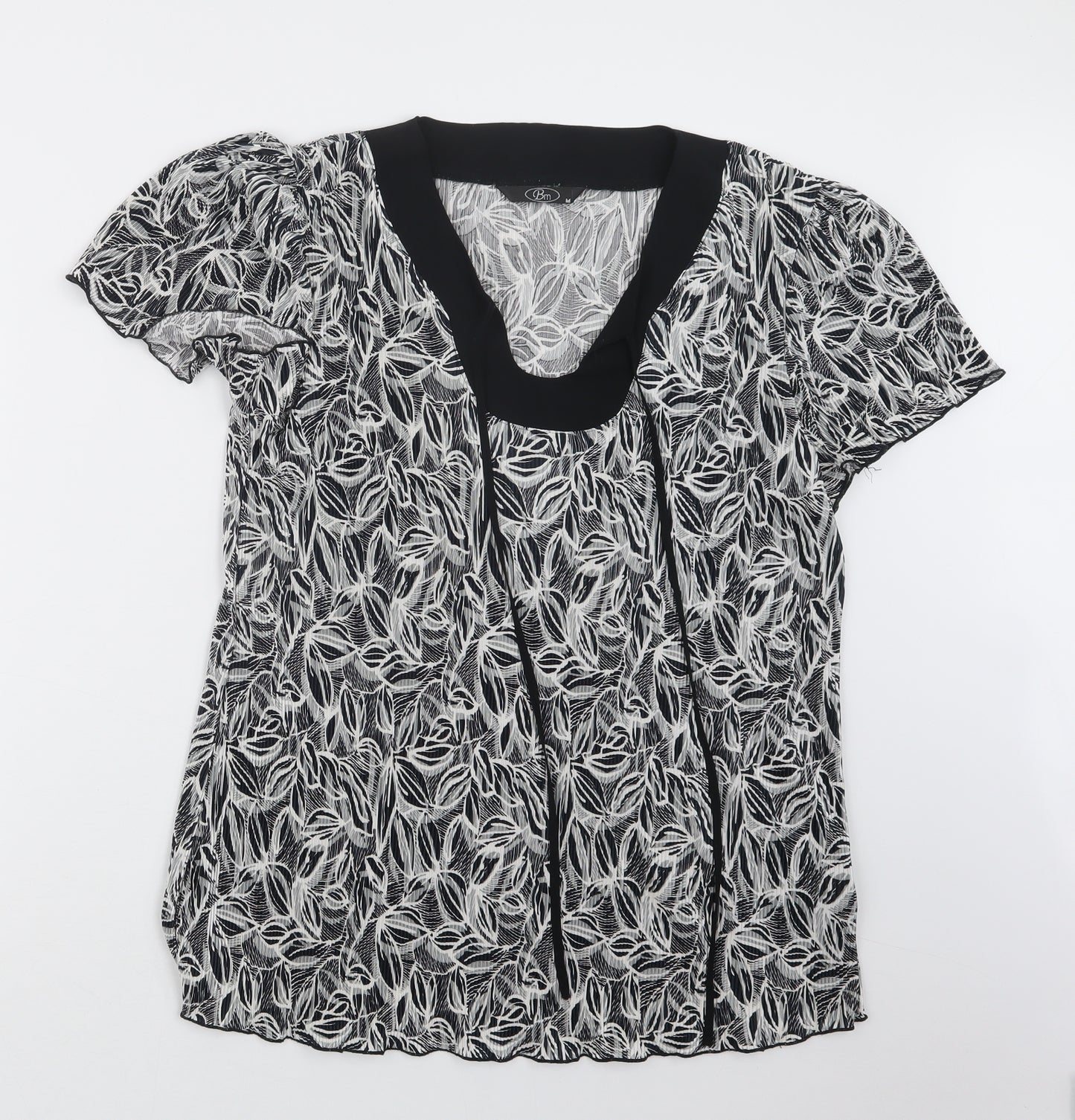BM Womens Black Geometric  Basic Blouse Size M