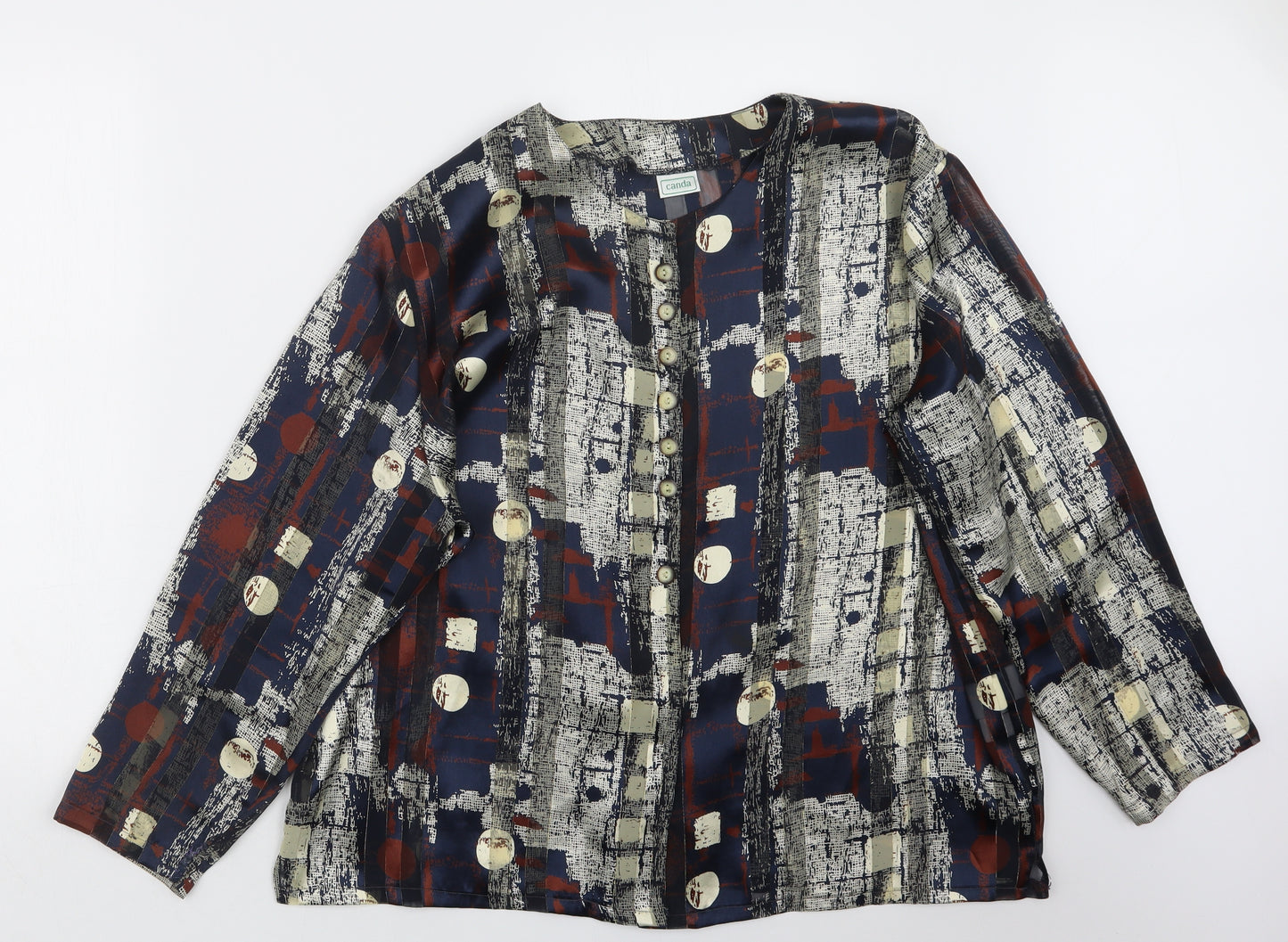 Canda Womens Blue Geometric  Basic Button-Up Size 20