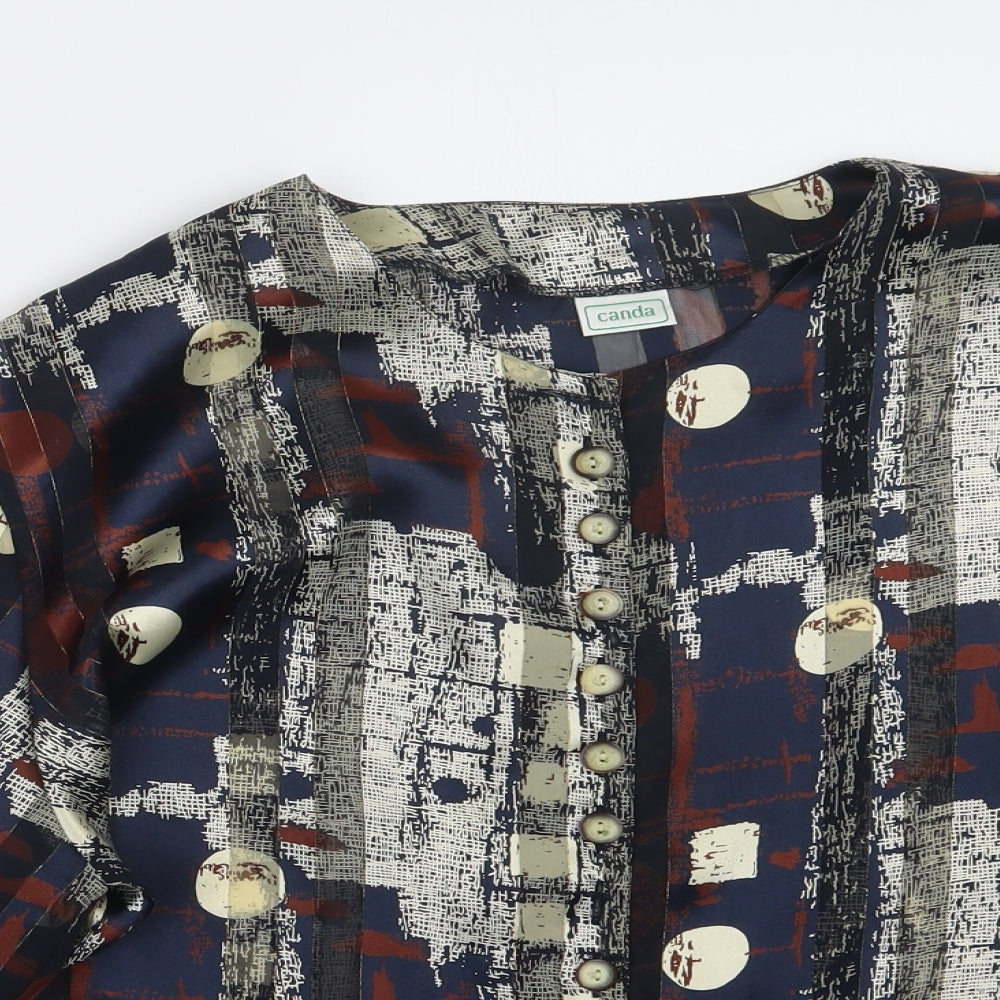 Canda Womens Blue Geometric  Basic Button-Up Size 20