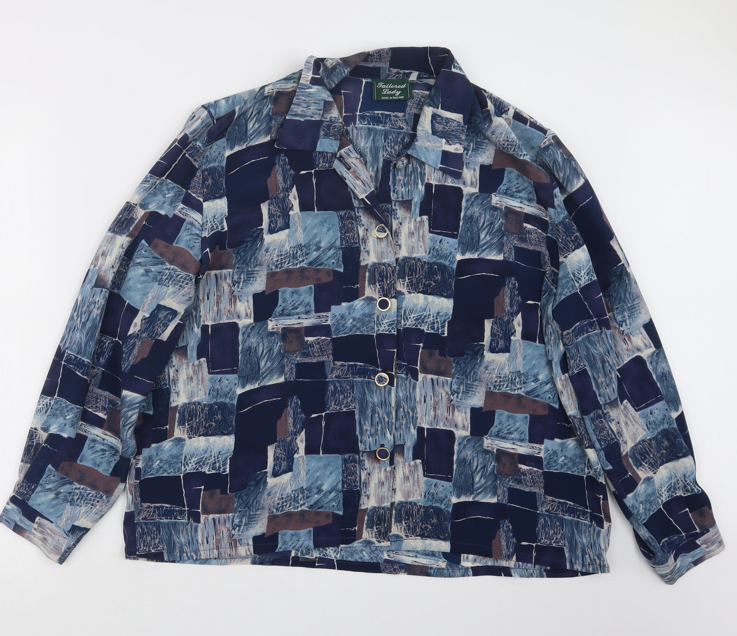 Tailored Lady Womens Blue Geometric  Basic Button-Up Size 18