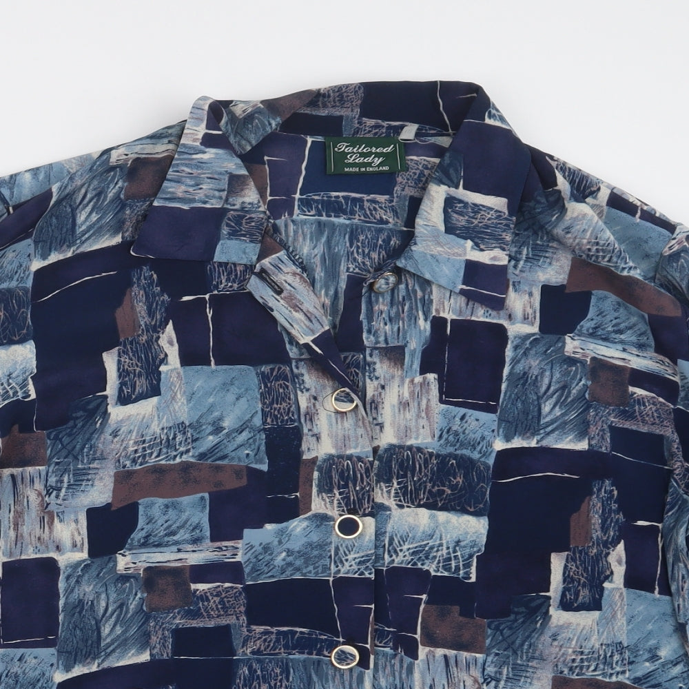 Tailored Lady Womens Blue Geometric  Basic Button-Up Size 18