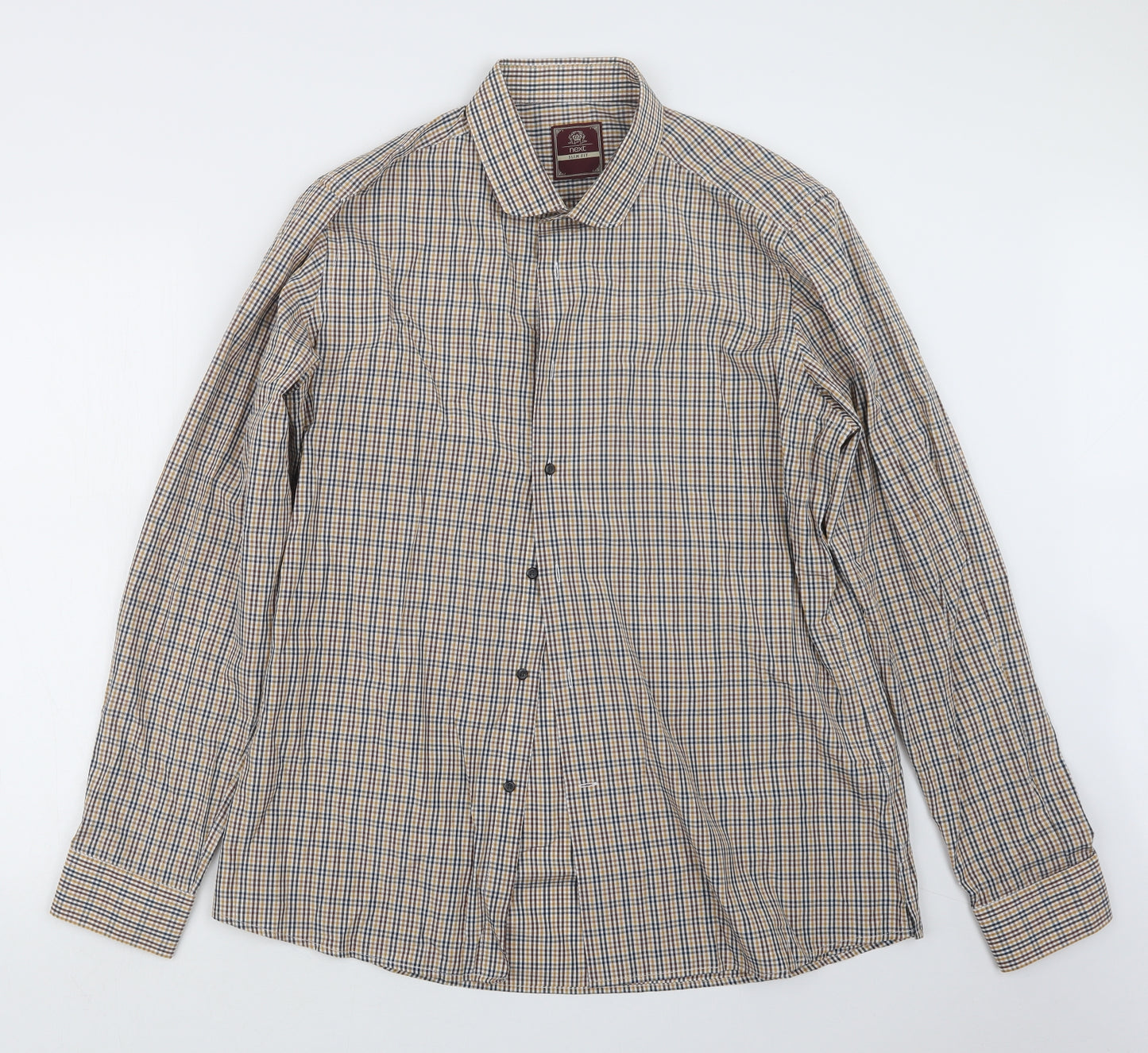 NEXT Mens Blue Check   Button-Up Size 17