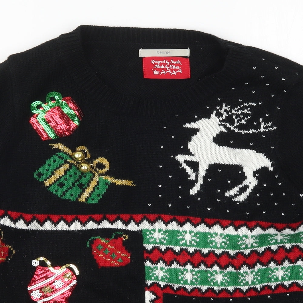 George Womens Black  Knit Pullover Jumper Size 14  - Christmas Prints