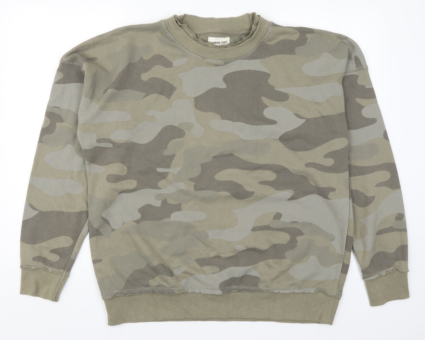 Cedar Wood State Mens Green Camouflage  Pullover Sweatshirt Size L