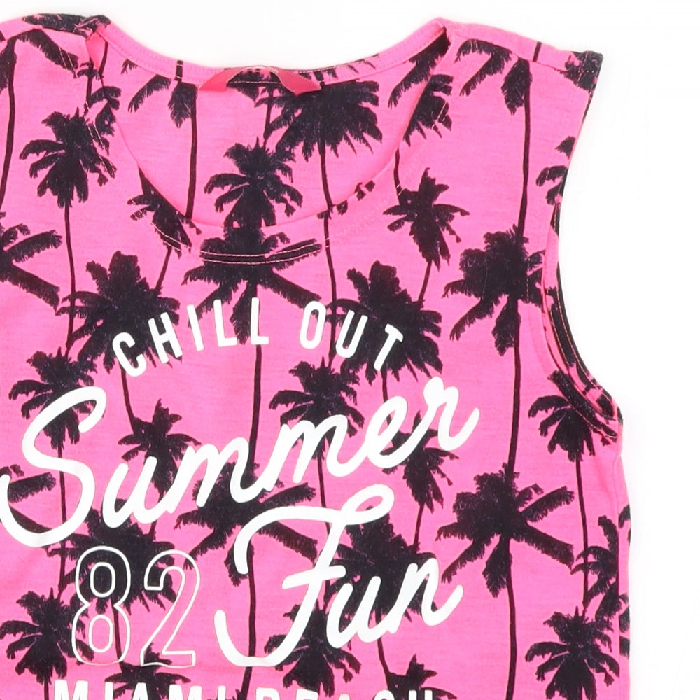 Young Dimension Girls Pink   Basic Tank Size 12-13 Years  - Chill Out Summer Fun Miami Beach
