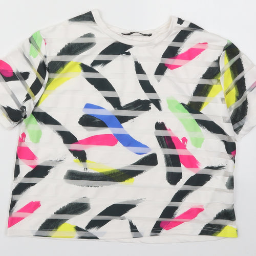 Atmosphere Womens White Geometric  Basic T-Shirt Size 6  - Abstract