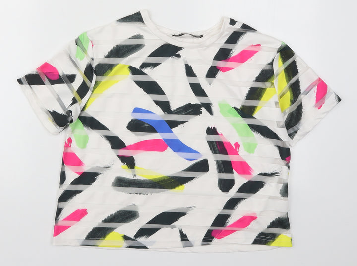 Atmosphere Womens White Geometric  Basic T-Shirt Size 6  - Abstract
