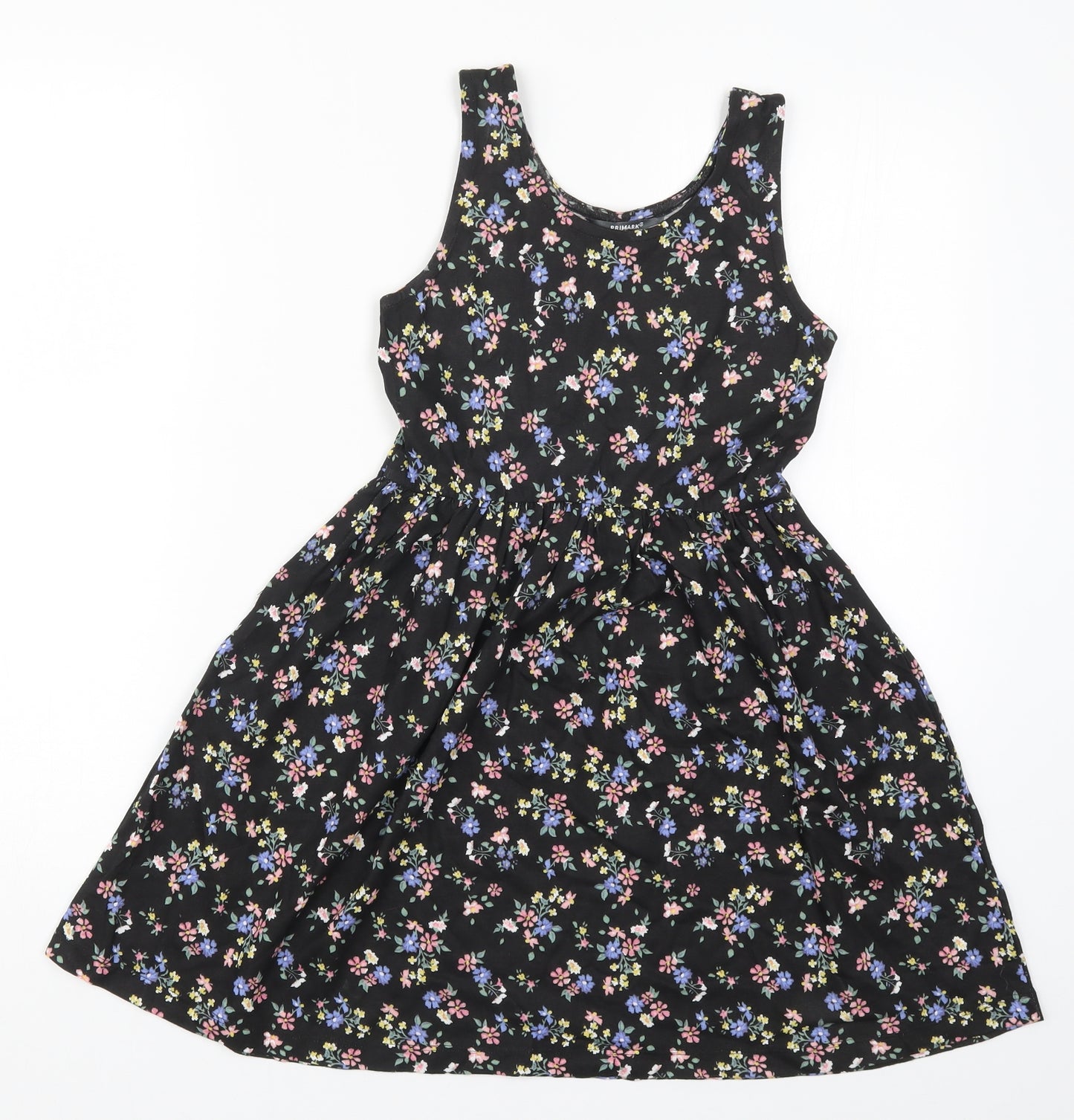 Primark Girls Black Floral  Skater Dress  Size 9-10 Years