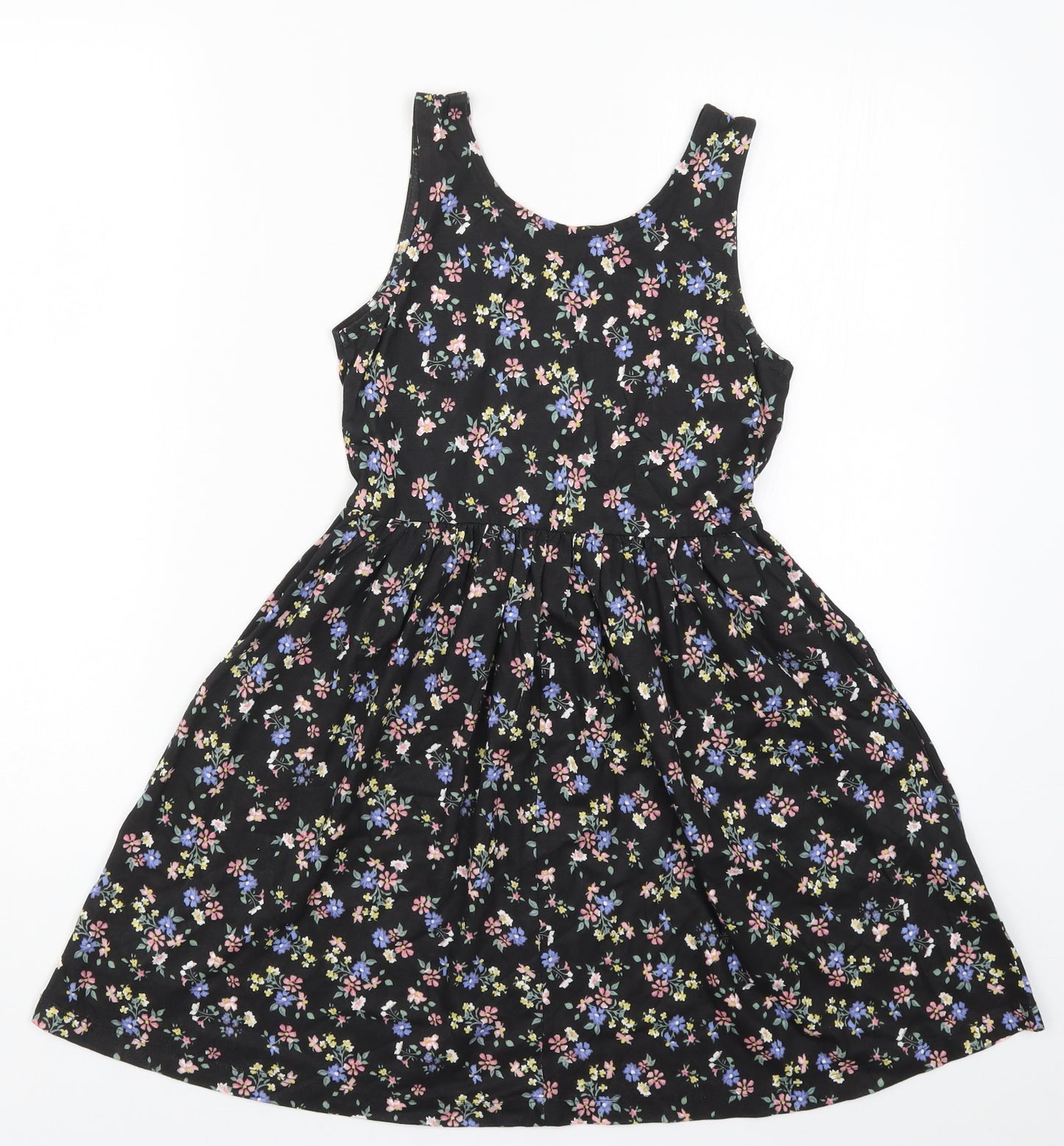 Primark Girls Black Floral  Skater Dress  Size 9-10 Years