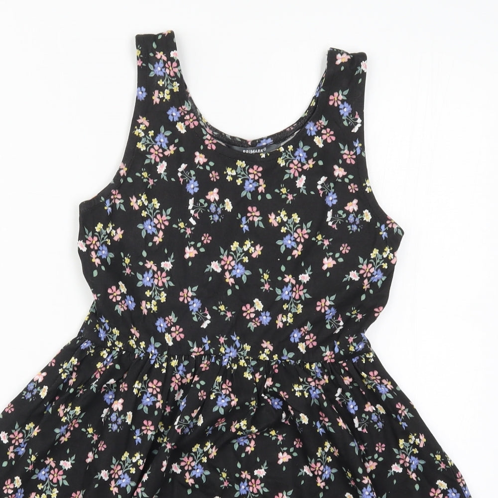 Primark Girls Black Floral  Skater Dress  Size 9-10 Years
