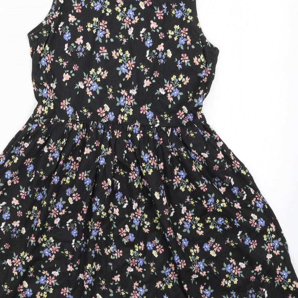 Primark Girls Black Floral  Skater Dress  Size 9-10 Years