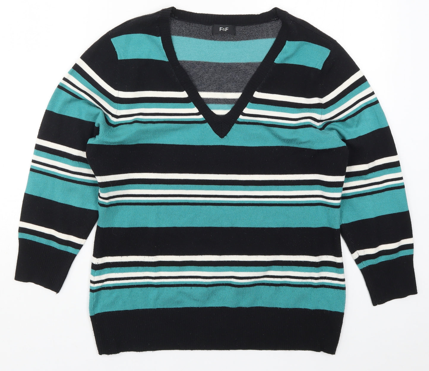 F&F Womens Blue Striped Knit Pullover Jumper Size 14
