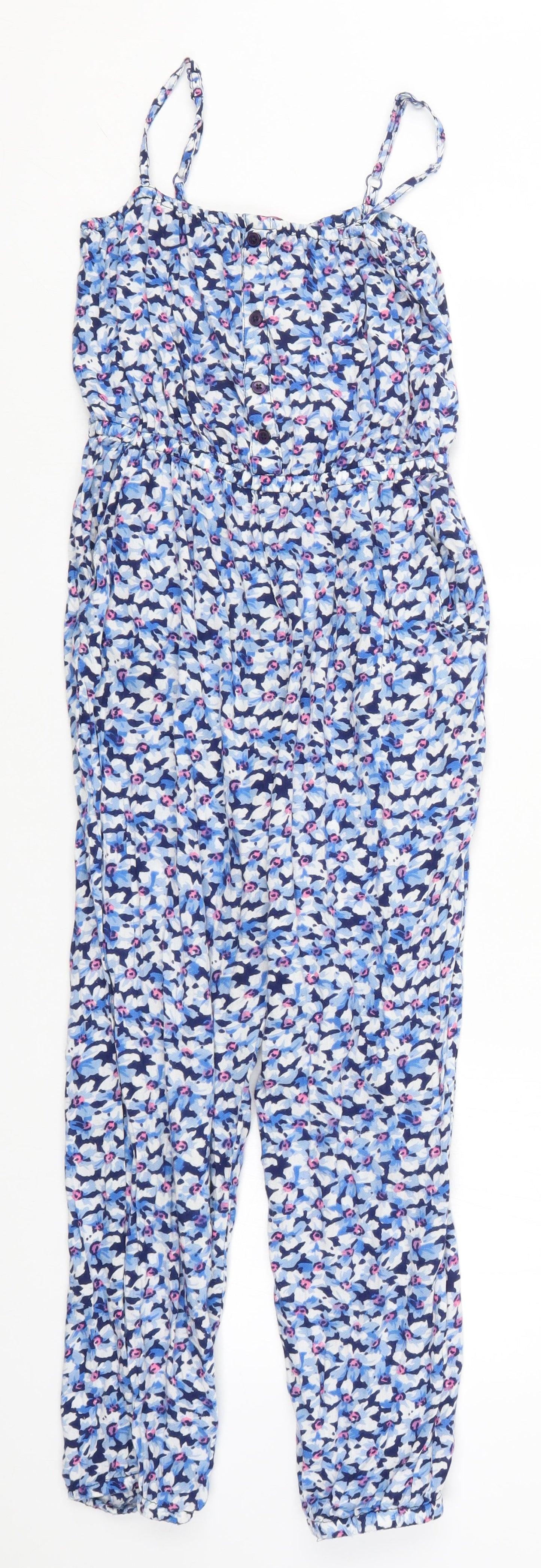 Young Dimension Girls Blue Floral  Playsuit One-Piece Size 10-11 Years