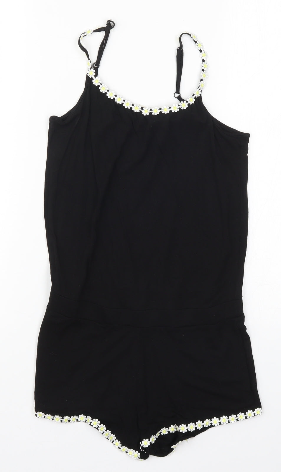 H&M Girls Black   Playsuit One-Piece Size 11 Years  - Flower Hem