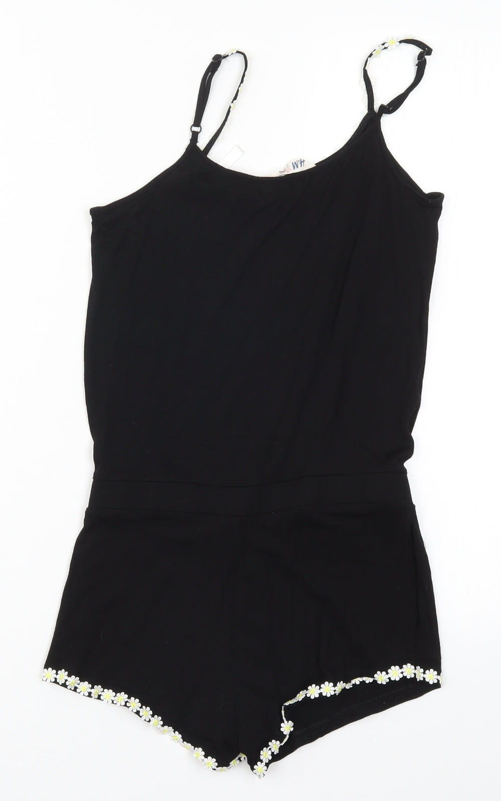 H&M Girls Black   Playsuit One-Piece Size 11 Years  - Flower Hem