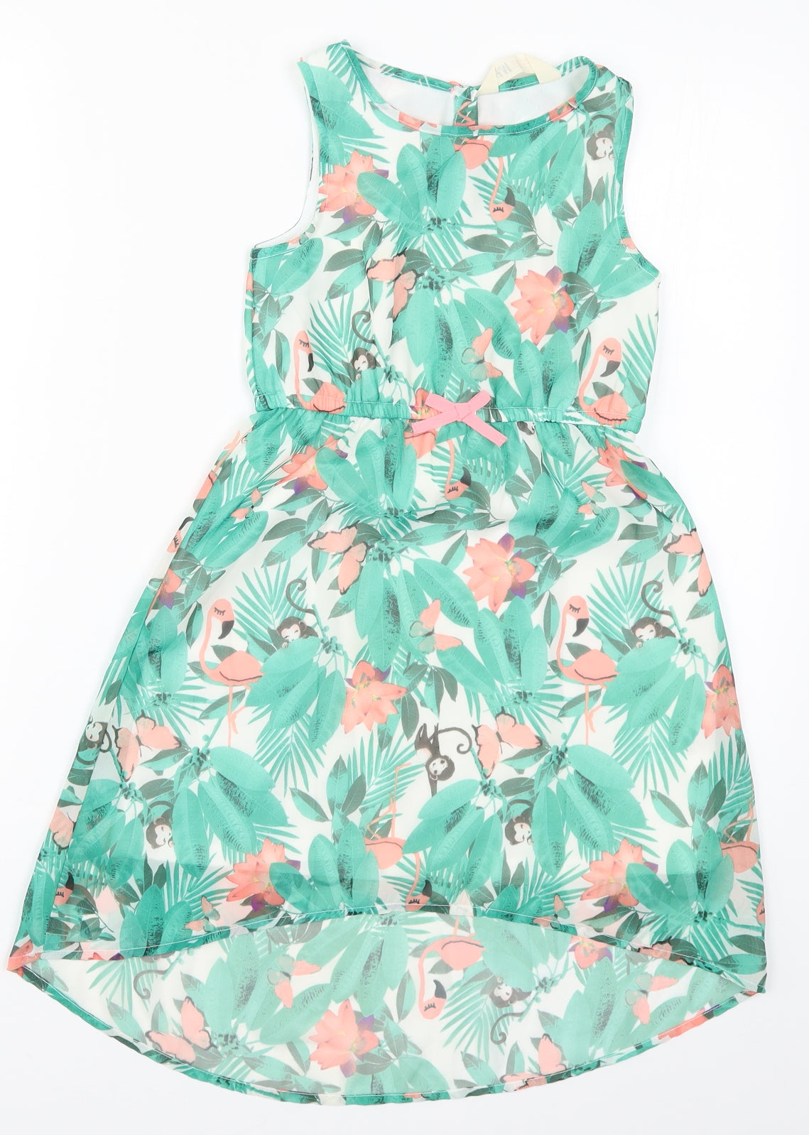 H&M Girls Green Fair Isle  A-Line  Size 8 Years  - Monkeys Flamingos Butterflies
