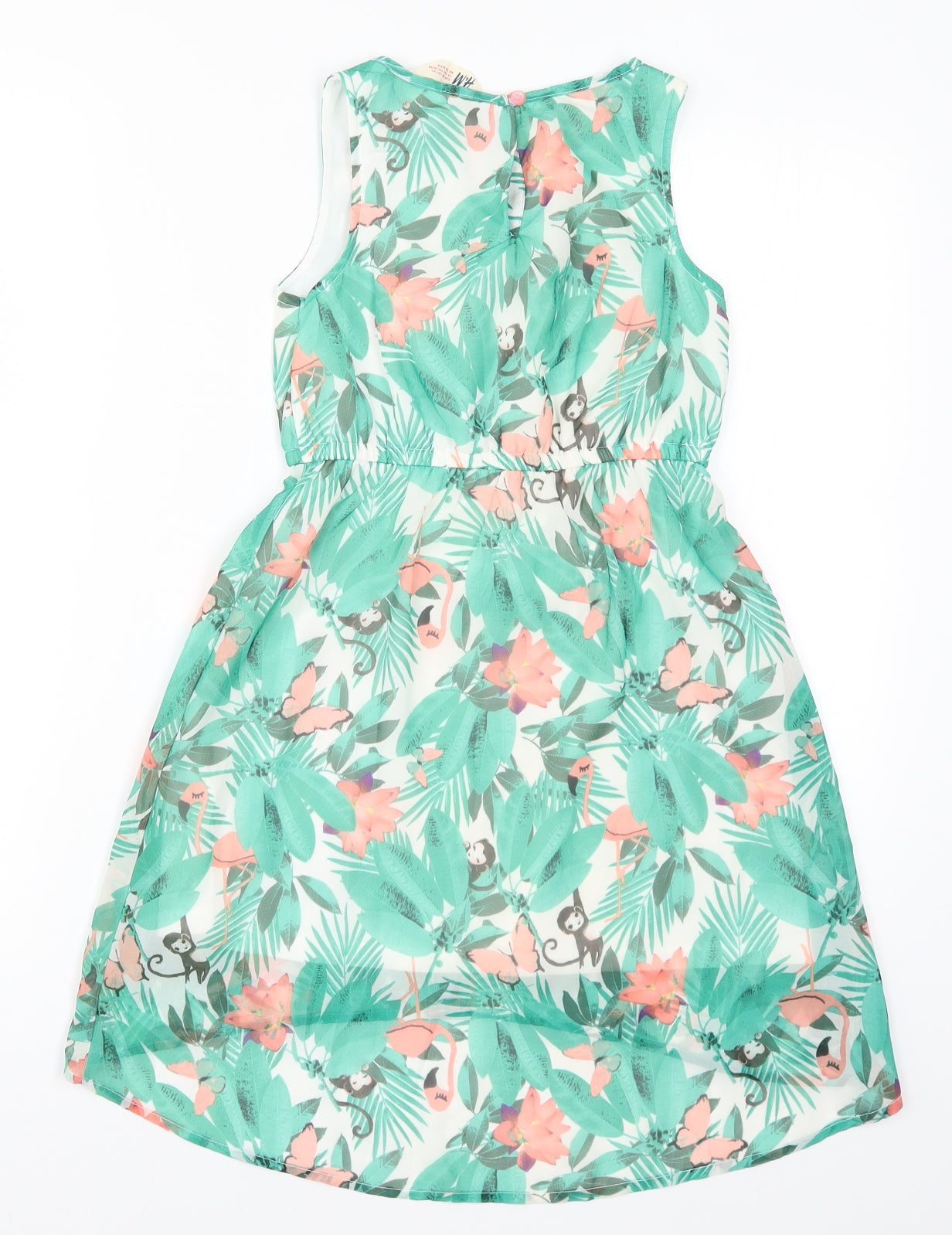H&M Girls Green Fair Isle  A-Line  Size 8 Years  - Monkeys Flamingos Butterflies